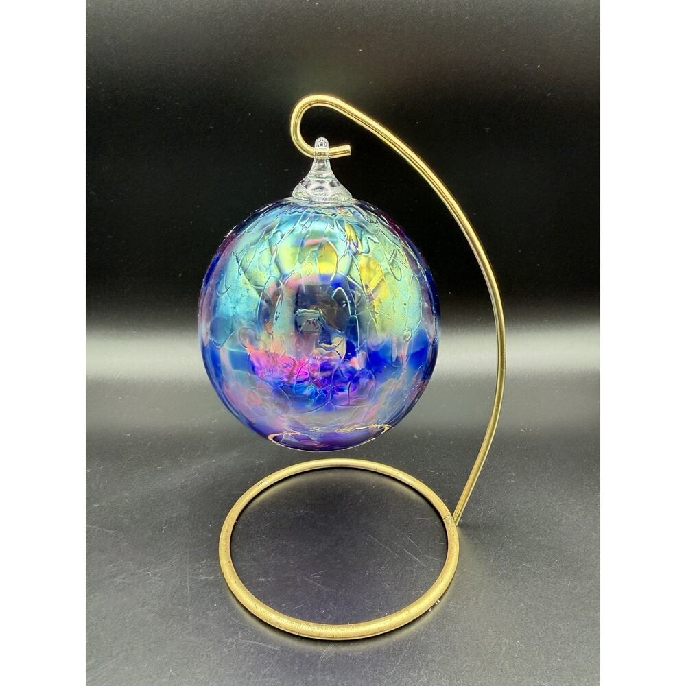 Glass Eye Studio Iridescent Pink & Blue 4” Blown Glass Ornament Friendship Ball